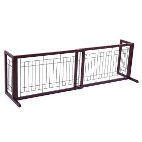 Wood Freestanding Pet Gate, Wood Dog Gate with Adjustable Width 40"-71", Barrier for Stairs Doorways Hallways, Puppy Safety Fence, Brown