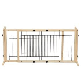 Wood Freestanding Pet Gate, 38"-71" Length Adjustable Dog Gate, Safety Fence for Stairs Doorways, Natural