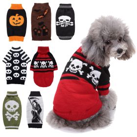 Pet Dog Halloween Costume Pumpkin Skull Death Pattern Pet Knit Sweater (Type: Red skullS)