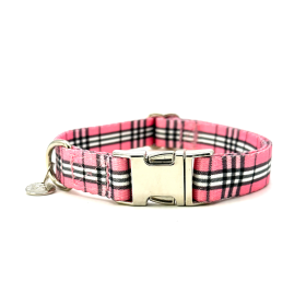 Adjustable Collar - Quick Release Metal Alloy - Pink Plaid (size: medium)