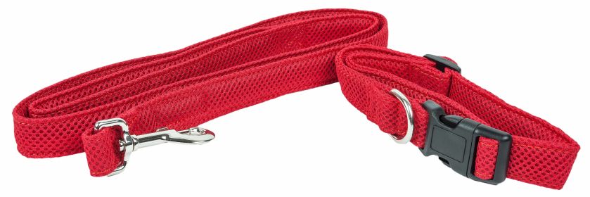 Pet Life 'Aero Mesh' 2-In-1 Dual Sided Comfortable And Breathable Adjustable Mesh Dog Leash-Collar (Color: Red)