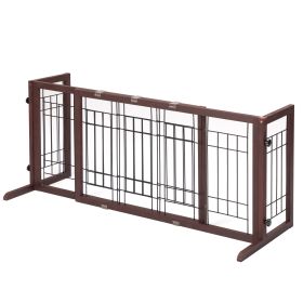 38"-71" Adjustable Wooden Pet Gate for Dogs, Indoor Freestanding Dog Fence for Doorways, Stairs, Deep Brown (Color: as Pic)